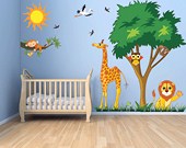 African animals under the sun with tree